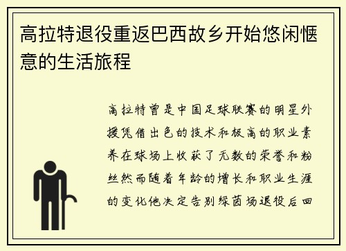 高拉特退役重返巴西故乡开始悠闲惬意的生活旅程
